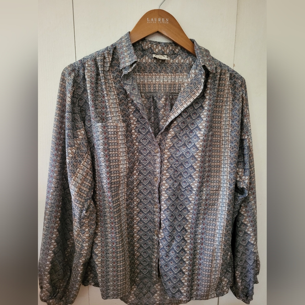 Vintage RD Sophisticated Gray Geometric Shirt Sz S